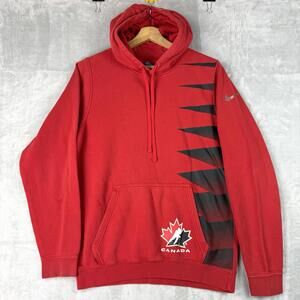 Nike Team Canada Hoodie Men Size S Red Fleece Sweatshirt Ice Hockey Sawtooth Y2K